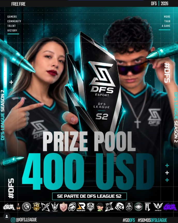Póster oficial DFS League Season 2 con el trofeo y prize pool de 400 USD